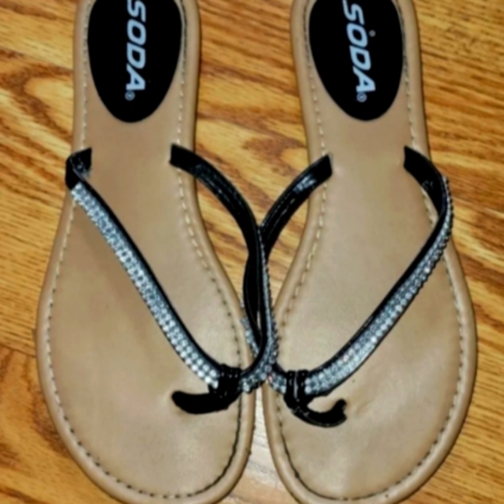 Soda Black Sandals with Rhinestones